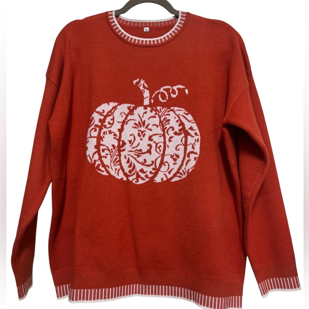 Women's Orange Pumpkin Crewneck Sweater Boutique - Size M